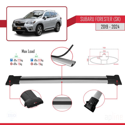 Compatible avec Subaru Forester 5 (SK) 2019-2024 FLY Model Barres de Toit Railing Porte-Bagages de Voiture Gris Aluminium 3 Barres