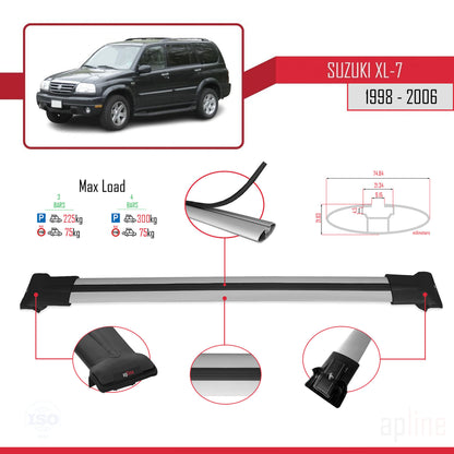 Compatible avec Suzuki XL-7 1998-2006 FLY Model Barres de Toit Railing Porte-Bagages de Voiture Gris Aluminium 3 Barres