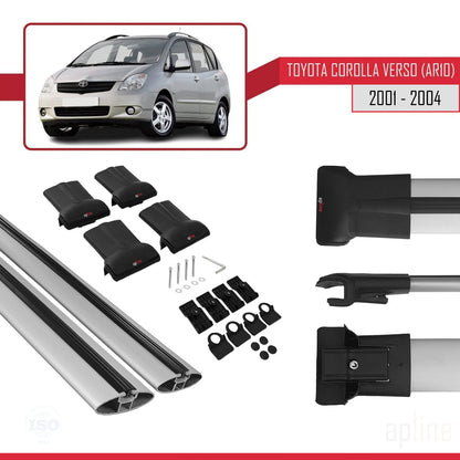 Compatible avec Toyota Corolla Verso (E120) 2001-2004 FLY Model Barres de Toit Railing Porte-Bagages de Voiture Gris Aluminium 2 Barres