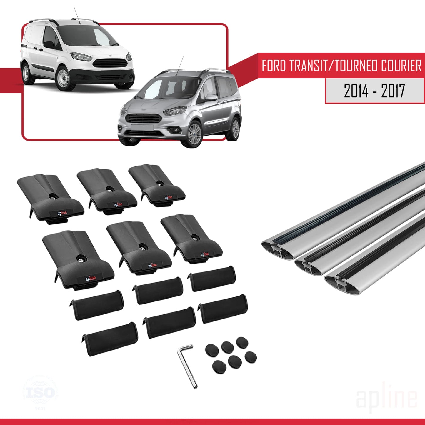 Compatible avec Ford Transit/Tourneo Courier Pre-Facelift 2014-2017 FLY Model Barres de Toit Railing Porte-Bagages de Voiture Gris Aluminium 3 Barres