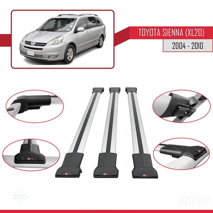 Compatible avec Toyota Sienna 2 (XL20) 2004-2010 FLY Model Barres de Toit Railing Porte-Bagages de Voiture Gris Aluminium 3 Barres