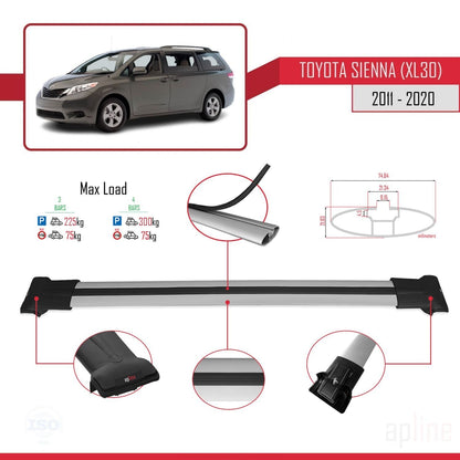 Compatible avec Toyota Sienna 3 (XL30) 2011-2020 FLY Model Barres de Toit Railing Porte-Bagages de Voiture Gris Aluminium 3 Barres