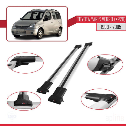 Compatible avec Toyota Yaris Verso (XP20) 1999-2005 FLY Model Barres de Toit Railing Porte-Bagages de Voiture Gris Aluminium 2 Barres