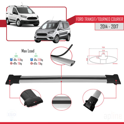 Compatible avec Ford Transit/Tourneo Courier Pre-Facelift 2014-2017 FLY Model Barres de Toit Railing Porte-Bagages de Voiture Gris Aluminium 2 Barres