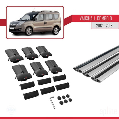 Compatible avec Vauxhall Combo D 2012-2018 FLY Model Barres de Toit Railing Porte-Bagages de Voiture Gris Aluminium 3 Barres