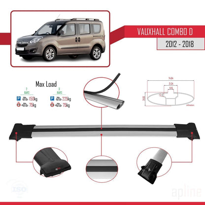 Compatible avec Vauxhall Combo D 2012-2018 FLY Model Barres de Toit Railing Porte-Bagages de Voiture Gris Aluminium 2 Barres