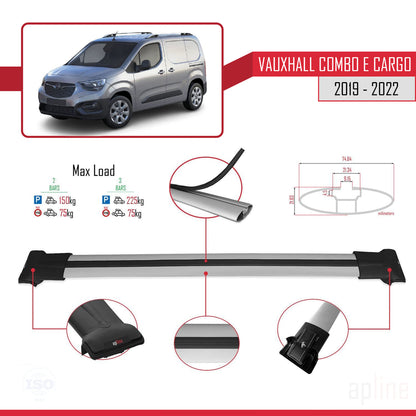 Compatible avec Vauxhall Combo E Cargo 2019-2022 FLY Model Barres de Toit Railing Porte-Bagages de Voiture Gris Aluminium 2 Barres