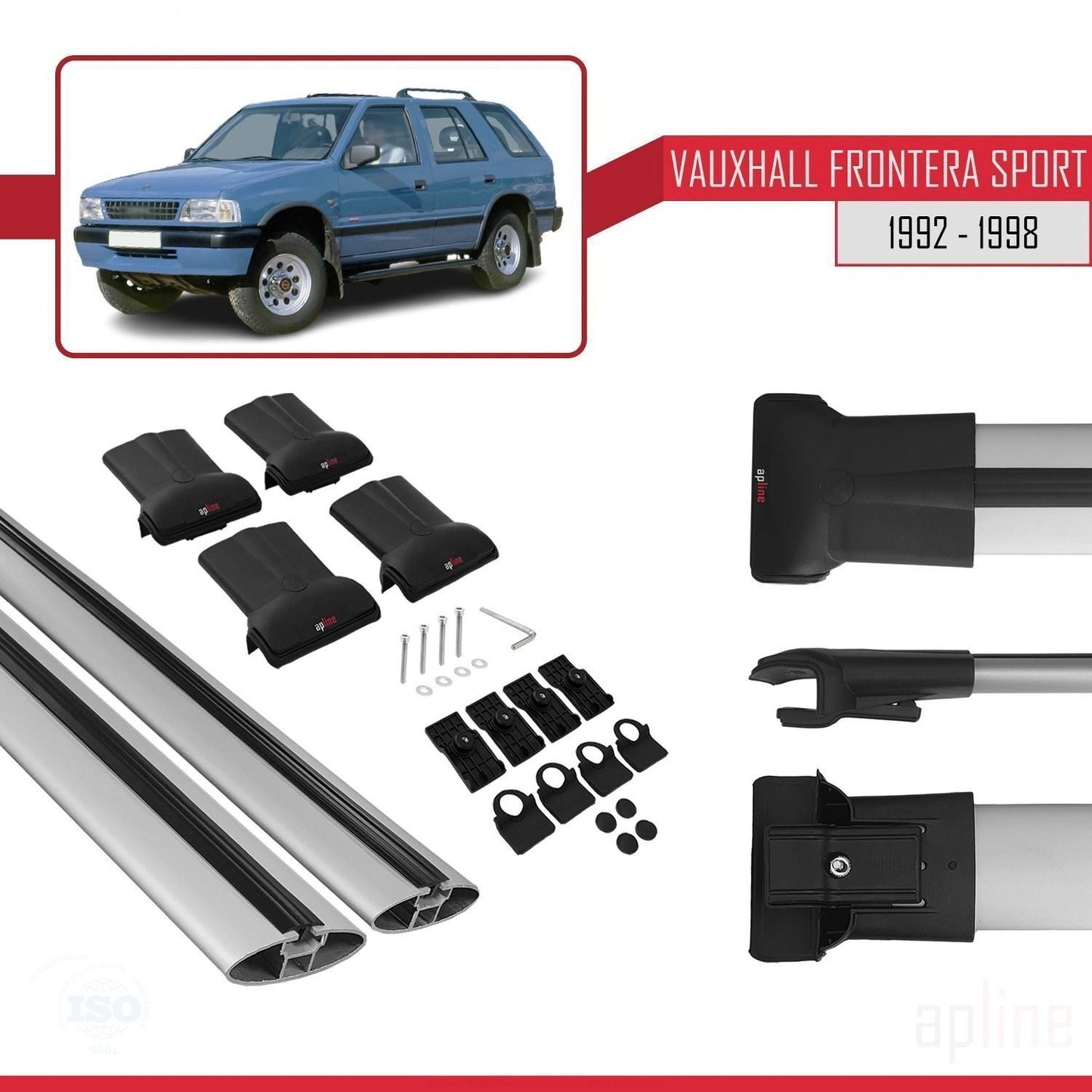 Compatible avec Vauxhall Frontera Sport 1992-1998 FLY Model Barres de Toit Railing Porte-Bagages de Voiture Gris Aluminium 2 Barres