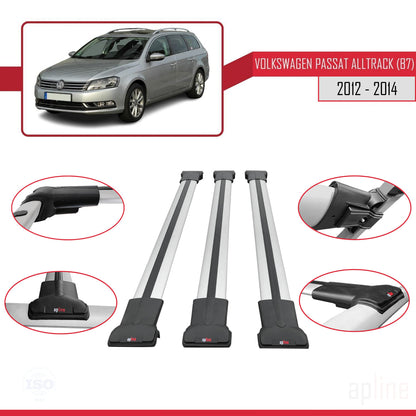 Compatible avec Volkswagen Passat B7 (3C) Alltrack 2012-2014 FLY Model Barres de Toit Railing Porte-Bagages de Voiture Gris Aluminium 3 Barres
