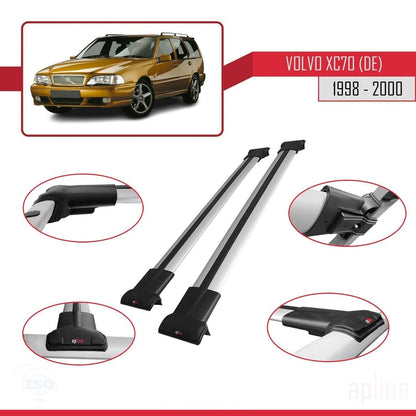 Compatible avec Volvo XC70 1998-2000 FLY Model Barres de Toit Railing Porte-Bagages de Voiture Gris Aluminium 2 Barres