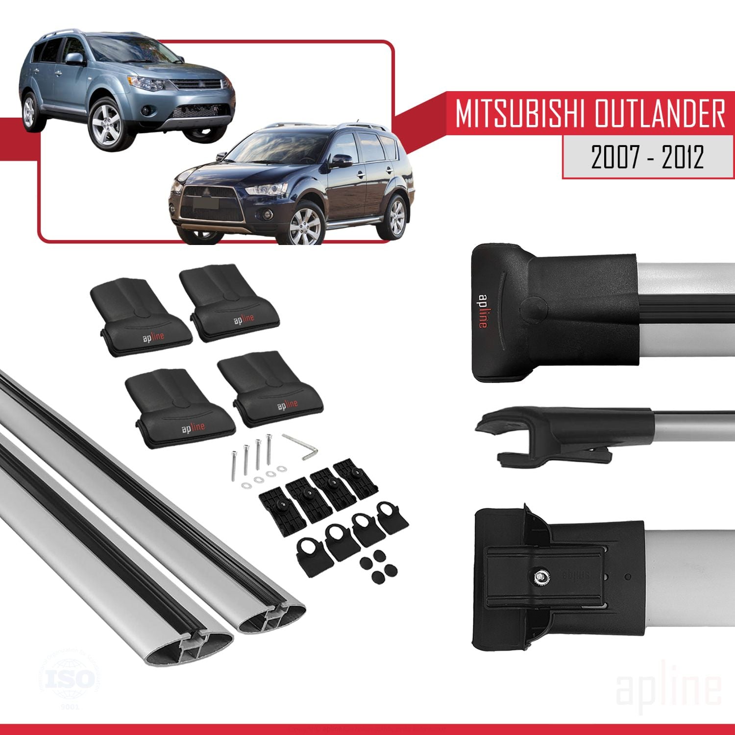 Compatible avec Mitsubishi Outlander 2 2007-2012 FLY Model Barres de Toit Railing Porte-Bagages de Voiture Gris Aluminium 2 Barres