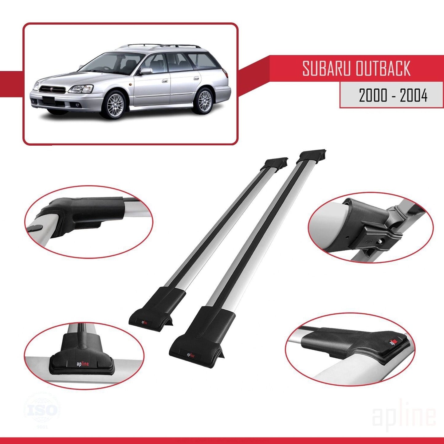 Compatible avec Subaru Outback 2 2000-2004 FLY Model Barres de Toit Railing Porte-Bagages de Voiture Gris Aluminium 2 Barres
