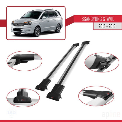 Compatible avec Ssangyong Stavic 2 2013-2019 FLY Model Barres de Toit Railing Porte-Bagages de Voiture Gris Aluminium 2 Barres