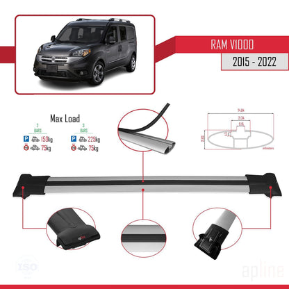 Compatible with Ram V1000 2015-2022 FLY Model Car Roof Rack Cross Bar Grey Aluminium 2 Bars