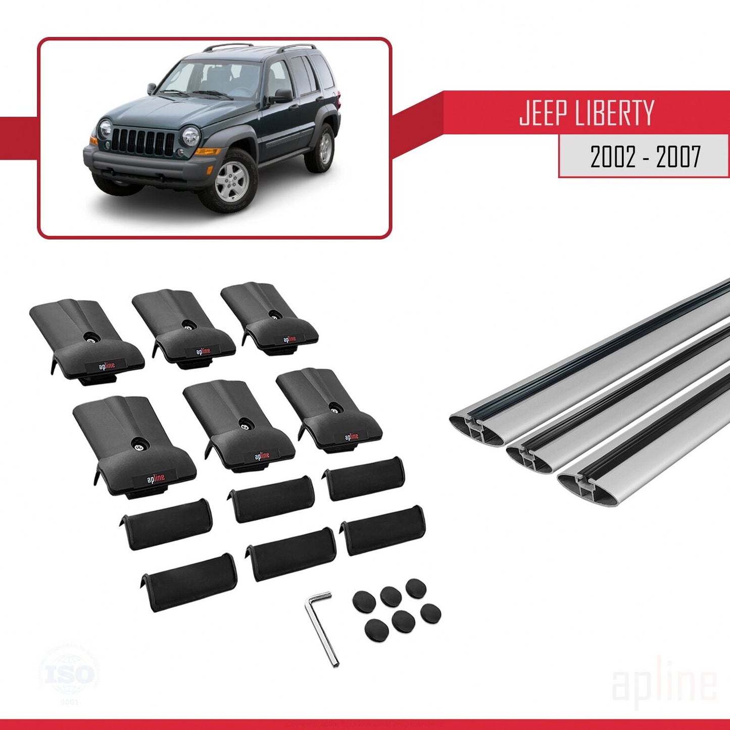 Compatible avec Jeep Liberty 2002-2007 FLY Model Barres de Toit Railing Porte-Bagages de Voiture Gris Aluminium 3 Barres