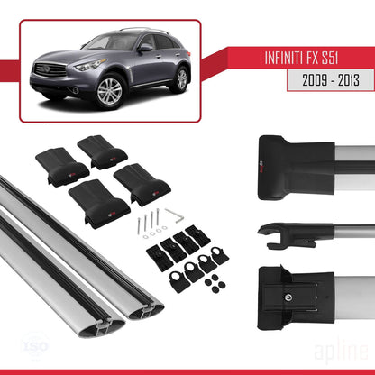 Compatible avec Infiniti FX 2 (S51) 2009-2013 FLY Model Barres de Toit Railing Porte-Bagages de Voiture Gris Aluminium 2 Barres