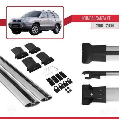 Compatible with Hyundai Santa Fe (SM) 2001-2006 FLY Model Car Roof Rack Cross Bar Grey Aluminium 2 Bars