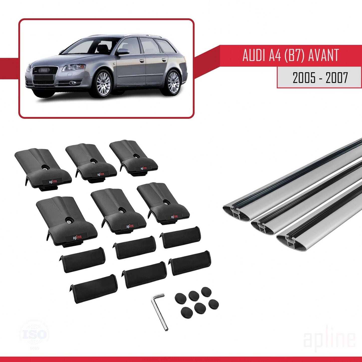 Compatible avec A4 (B7) Avant 2005-2007 FLY Model Barres de Toit Railing Porte-Bagages de Voiture Gris Aluminium 3 Barres