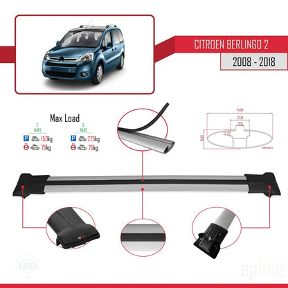 Compatible avec Citroen Berlingo 2 (B9) 2008-2018 FLY Model Barres de Toit Railing Porte-Bagages de Voiture Gris Aluminium 2 Barres