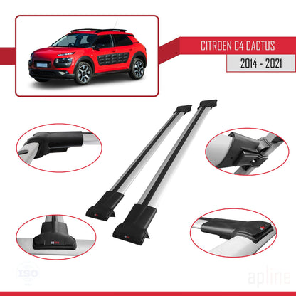 Compatible avec Citroen C4 Cactus 2014-2021 FLY Model Barres de Toit Railing Porte-Bagages de Voiture Gris Aluminium 2 Barres