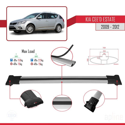 Compatible avec Kia Ceed (ED) Break Post-Facelift 2009-2012 FLY Model Barres de Toit Railing Porte-Bagages de Voiture Gris Aluminium 2 Barres