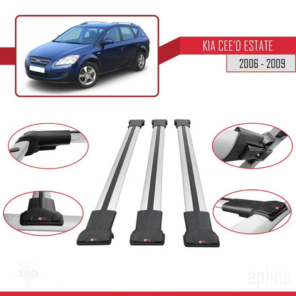 Compatible avec Kia Ceed (ED) Break Pre-Facelift 2006-2009 FLY Model Barres de Toit Railing Porte-Bagages de Voiture Gris Aluminium 3 Barres