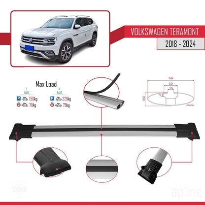 Compatible avec Volkswagen Teramont (CA1) 2018-2024 FLY Model Barres de Toit Railing Porte-Bagages de Voiture Gris Aluminium 2 Barres