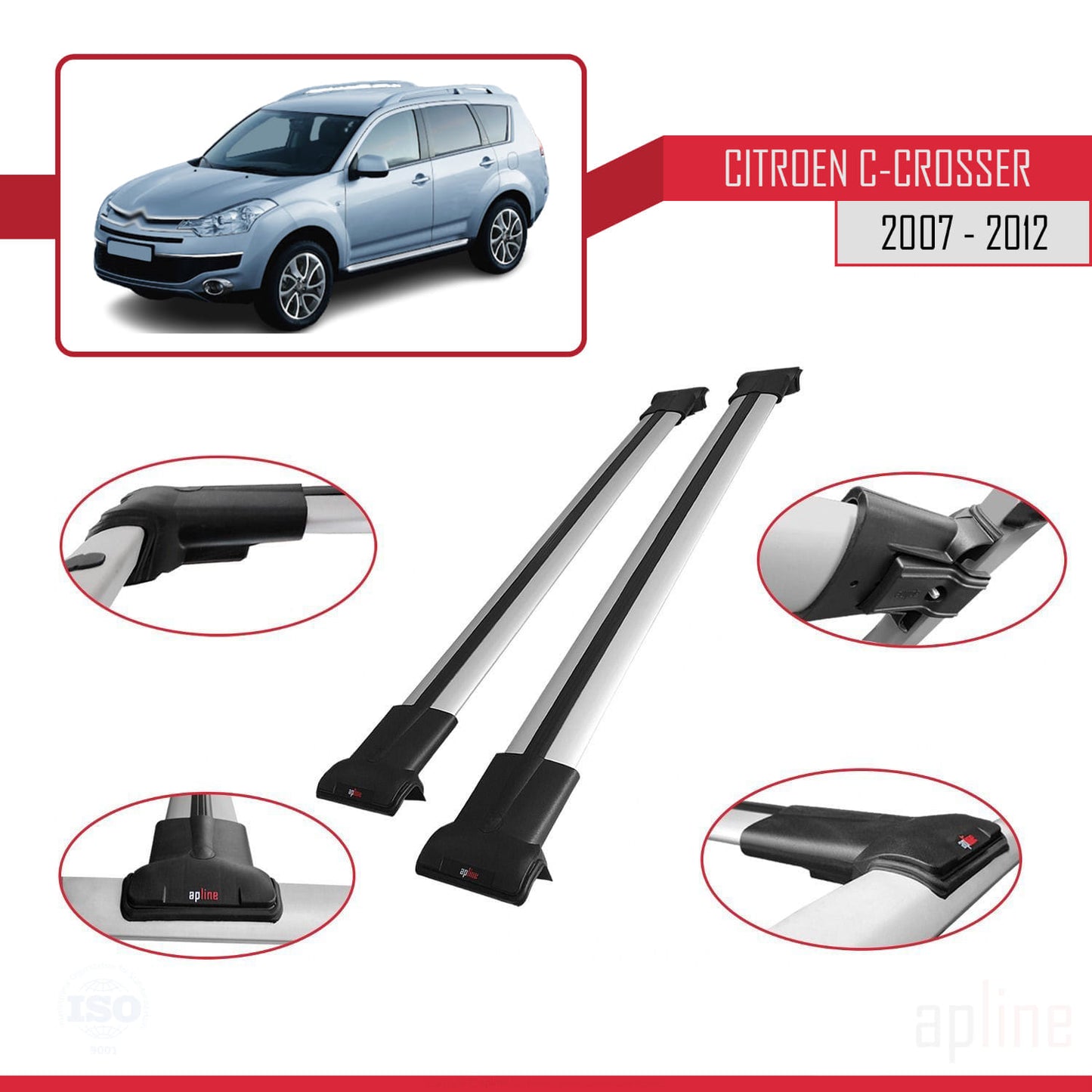Compatible avec Citroen C-Crosser 2007-2012 FLY Model Barres de Toit Railing Porte-Bagages de Voiture Gris Aluminium 2 Barres