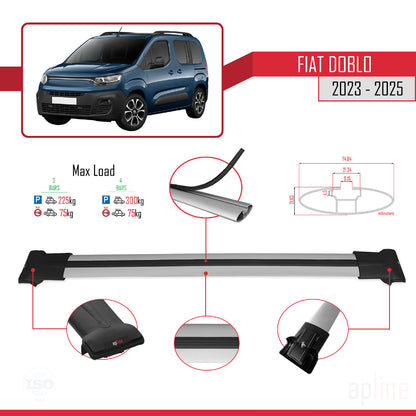 Compatible avec Fiat Doblo 3 2023-2025 FLY Model Barres de Toit Railing Porte-Bagages de Voiture Gris Aluminium 4 Barres
