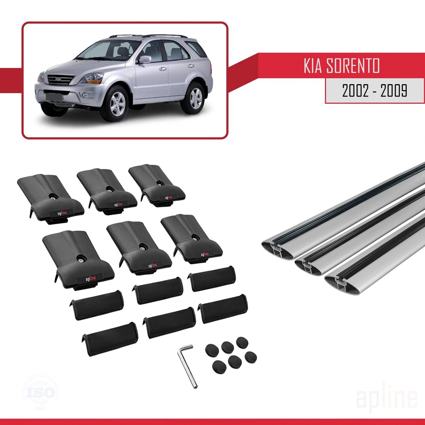Compatible avec Kia Sorento (BL) 2002-2009 FLY Model Barres de Toit Railing Porte-Bagages de Voiture Gris Aluminium 3 Barres