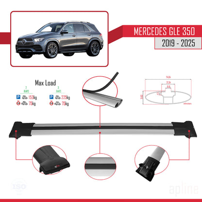Compatible avec Mercedes Classe GLE 4 (V167) 2018-2025 FLY Model Barres de Toit Railing Porte-Bagages de Voiture Gris Aluminium 2 Barres
