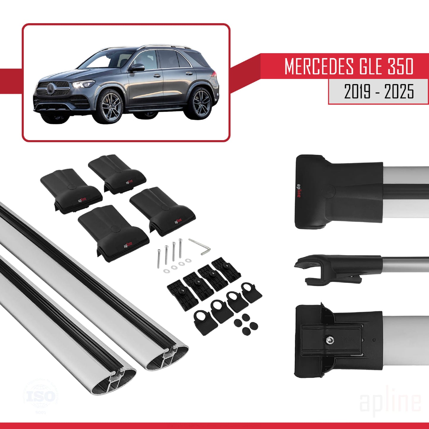 Compatible avec Mercedes Classe GLE 4 (V167) 2018-2025 FLY Model Barres de Toit Railing Porte-Bagages de Voiture Gris Aluminium 2 Barres
