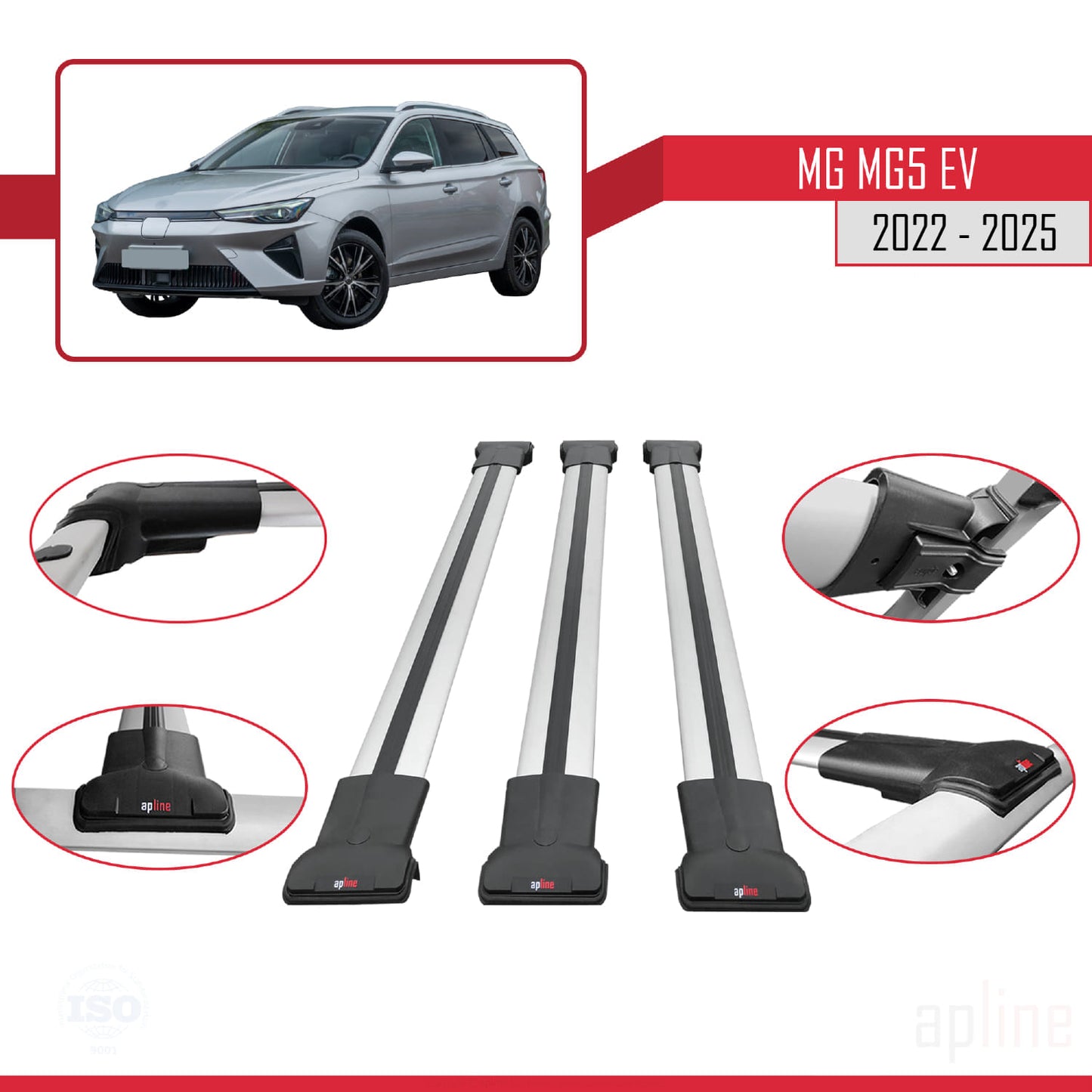 Compatible avec MG 5 EV 2022-2025 FLY Model Barres de Toit Railing Porte-Bagages de Voiture Gris Aluminium 3 Barres