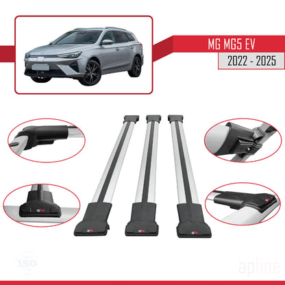 Compatible avec MG 5 EV 2022-2025 FLY Model Barres de Toit Railing Porte-Bagages de Voiture Gris Aluminium 3 Barres