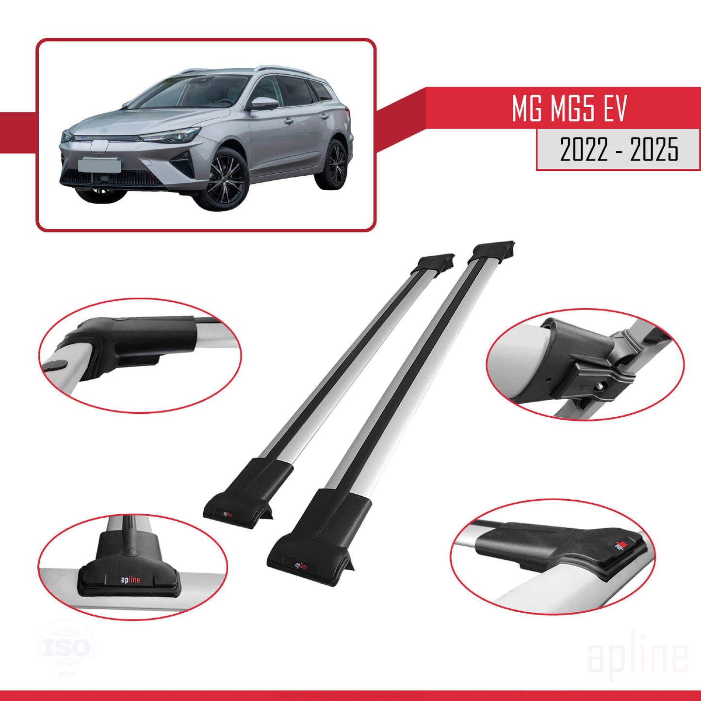 Compatible avec MG 5 EV 2022-2025 FLY Model Barres de Toit Railing Porte-Bagages de Voiture Gris Aluminium 2 Barres