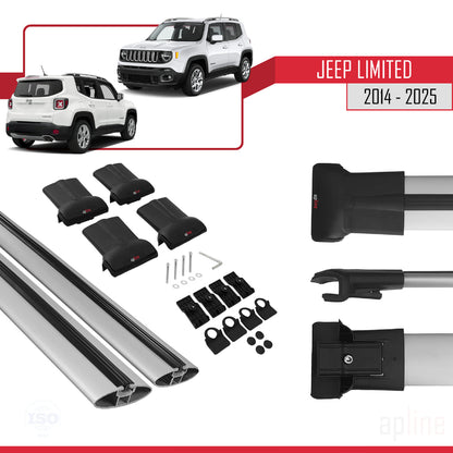 Compatible avec Jeep Limited 2014-2025 FLY Model Barres de Toit Railing Porte-Bagages de Voiture Gris Aluminium 2 Barres