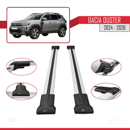 Compatible avec Dacia Duster 3 (P1310) 2024-2025 FLY Model Barres de Toit Railing Porte-Bagages de Voiture Gris Aluminium 2 Barres