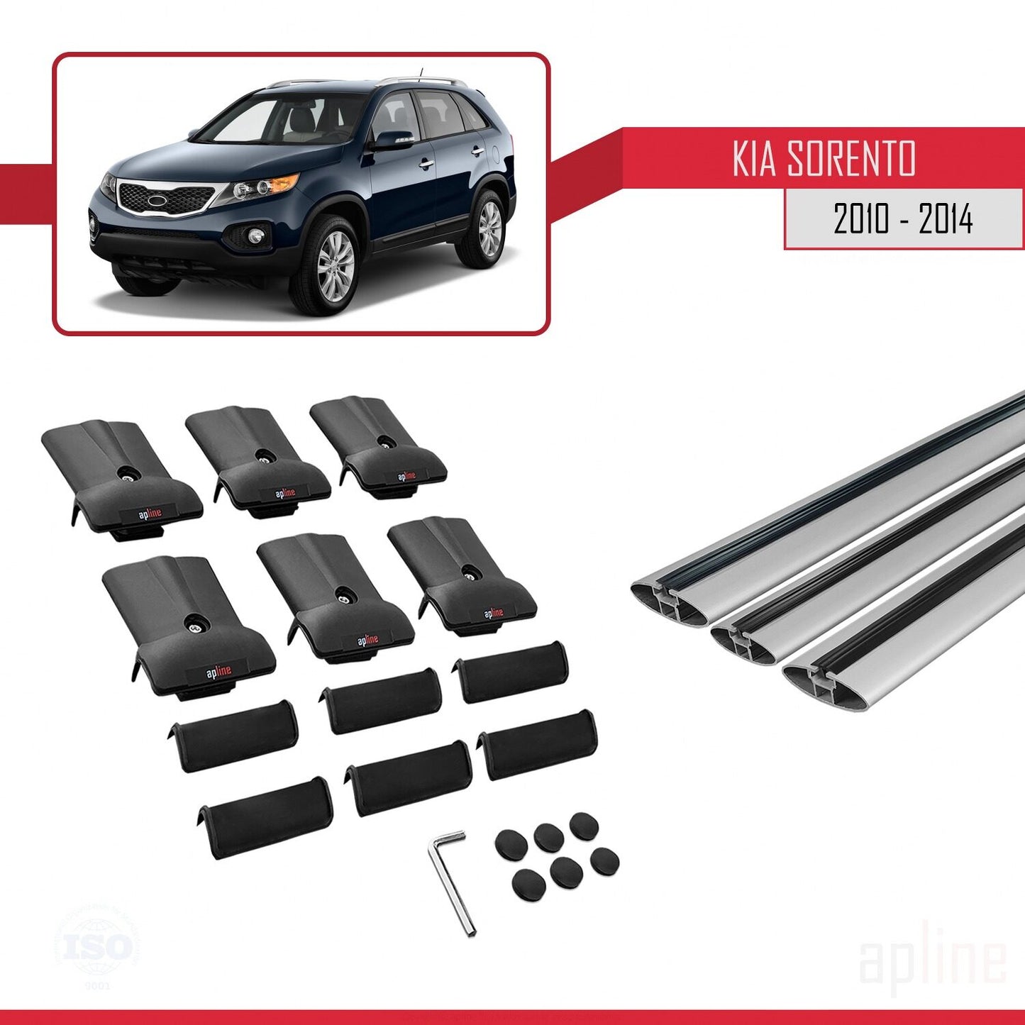 Compatible avec Kia Sorento 2 (XM) 2010-2014 FLY Model Barres de Toit Railing Porte-Bagages de Voiture Gris Aluminium 3 Barres