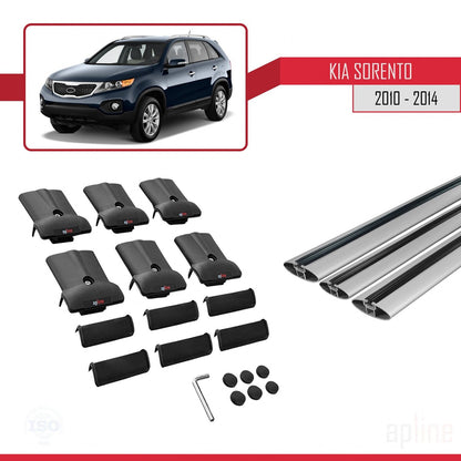 Compatible avec Kia Sorento 2 (XM) 2010-2014 FLY Model Barres de Toit Railing Porte-Bagages de Voiture Gris Aluminium 3 Barres