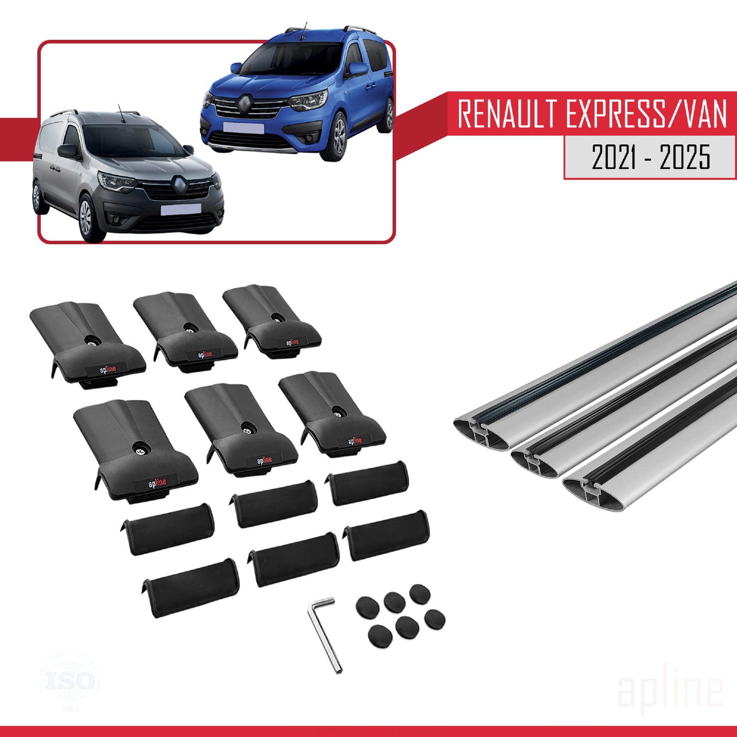 Compatible avec Renault Express 2021-2025 FLY Model Barres de Toit Railing Porte-Bagages de Voiture Gris Aluminium 3 Barres