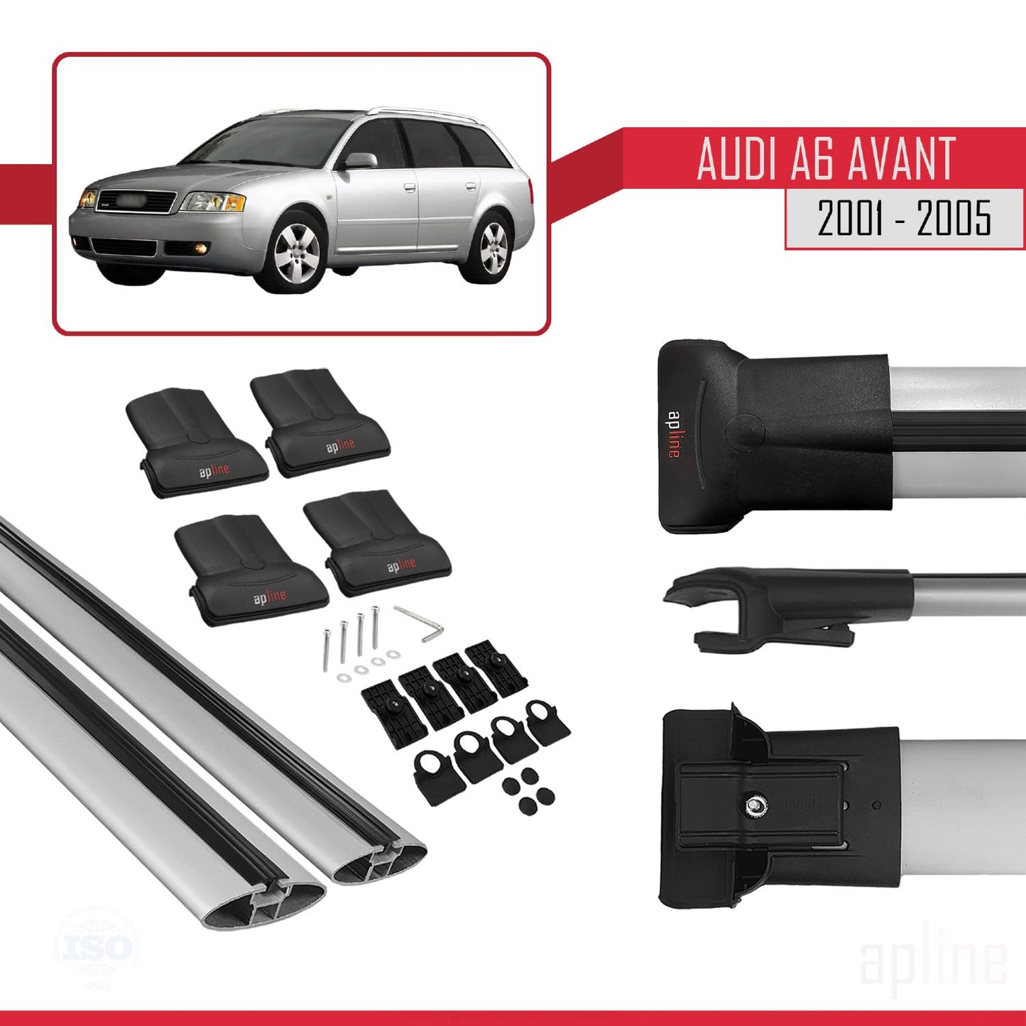 Compatible avec Audi A6 Avant 2001-2005 FLY Model Barres de Toit Railing Porte-Bagages de Voiture Gris Aluminium 2 Barres