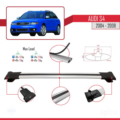 Compatible avec Audi S4 2004-2008 FLY Model Barres de Toit Railing Porte-Bagages de Voiture Gris Aluminium 3 Barres