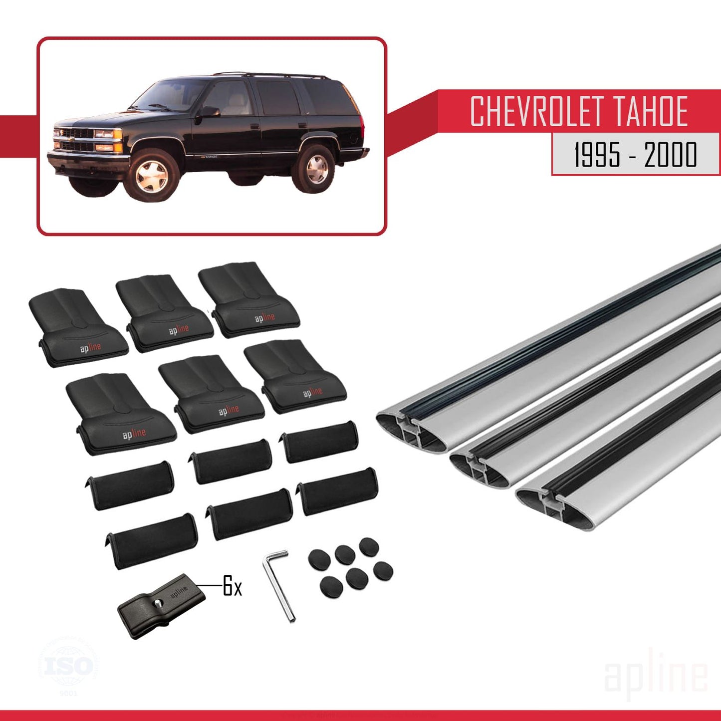 Compatible avec Chevrolet Tahoe 1995-2000 FLY Model Barres de Toit Railing Porte-Bagages de Voiture Gris Aluminium 3 Barres