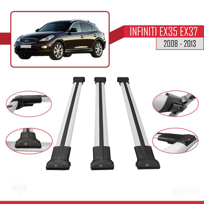Compatible avec Infiniti EX35 EX37 2008-2013 FLY Model Barres de Toit Railing Porte-Bagages de Voiture Gris Aluminium 3 Barres