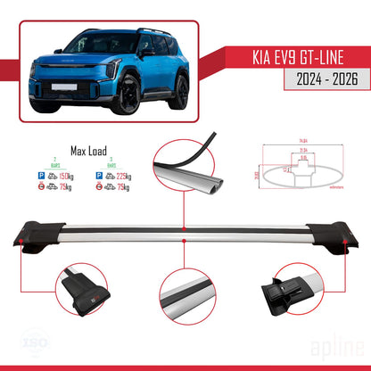 Compatible avec KIA EV9 GT-LINE 2024-2025 FLY Model Barres de Toit Railing Porte-Bagages de Voiture Gris Aluminium 2 Barres