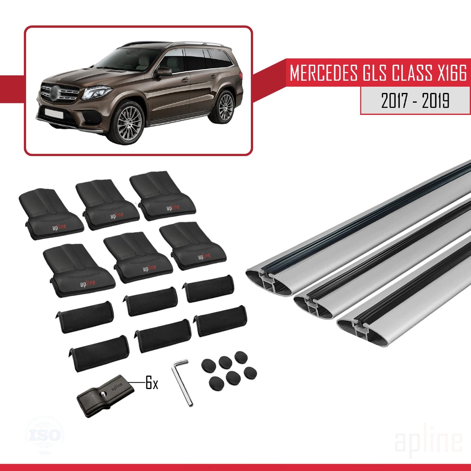 Compatible avec Mercedes GLS Class X166 2017-2019 FLY Model Barres de Toit Railing Porte-Bagages de Voiture Gris Aluminium 3 Barres