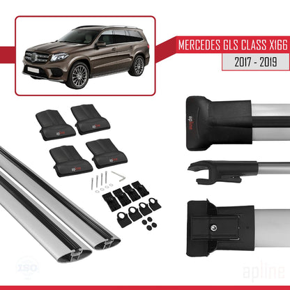 Compatible avec Mercedes GLS Class X166 2017-2019 FLY Model Barres de Toit Railing Porte-Bagages de Voiture Gris Aluminium 2 Barres