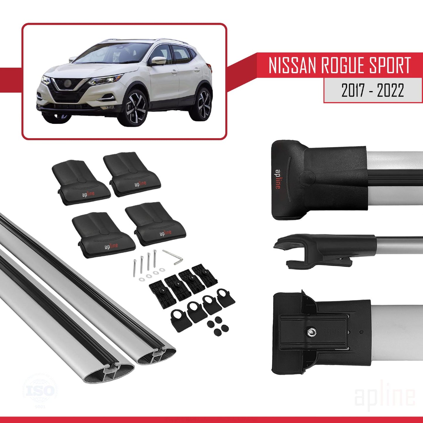 Compatible avec Nissan Rogue Sport 2017-2022 FLY Model Barres de Toit Railing Porte-Bagages de Voiture Gris Aluminium 2 Barres