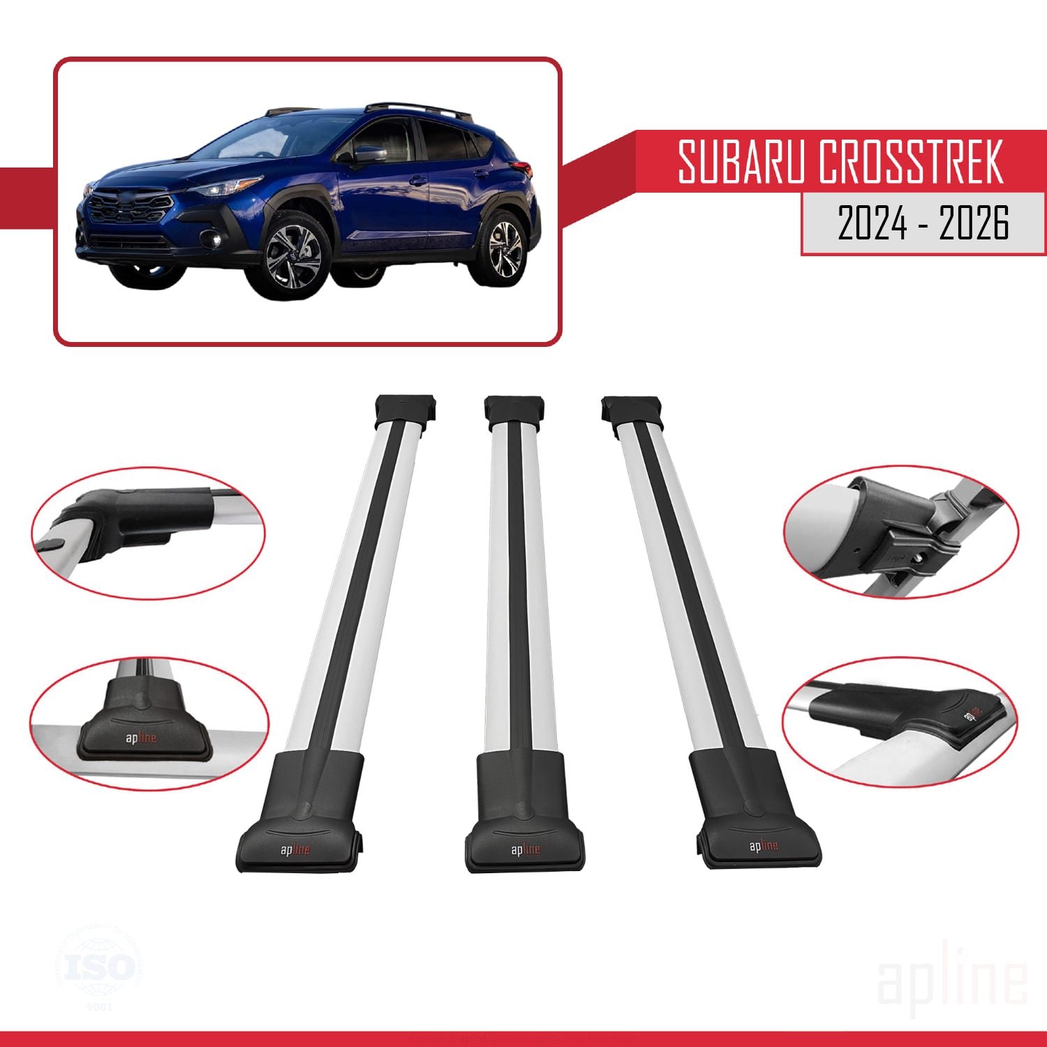 Compatible avec Subaru Crosstrek 2024-2025 FLY Model Barres de Toit Railing Porte-Bagages de Voiture Gris Aluminium 3 Barres