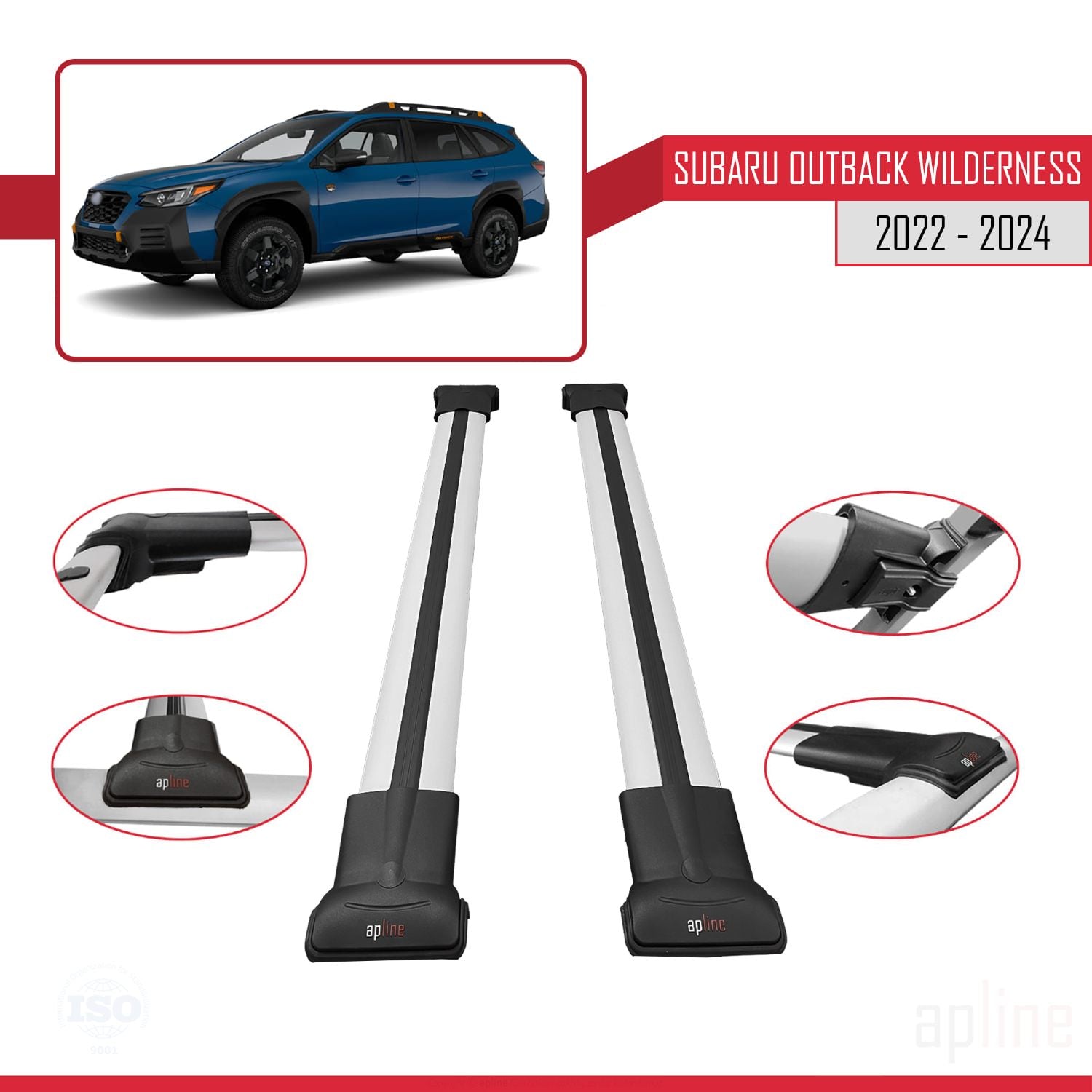 Compatible avec Subaru Outback Wilderness 2022-2024 FLY Model Barres de Toit Railing Porte-Bagages de Voiture Gris Aluminium 2 Barres